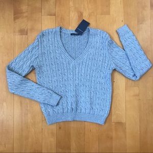 Brandy Melville Grey Cable Knit V-Neck Sweater NWT